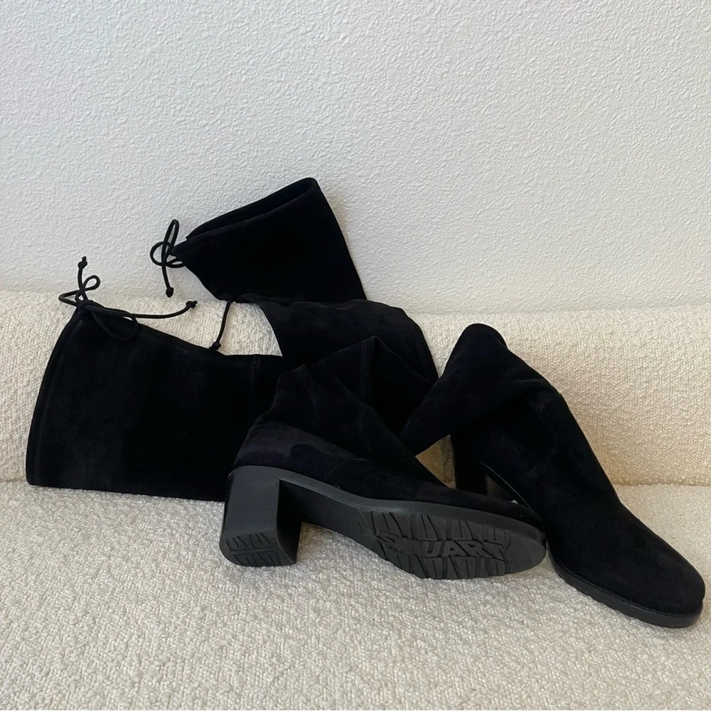 Stuart Weitzman Elevated Black Suede Over The Knee Boots